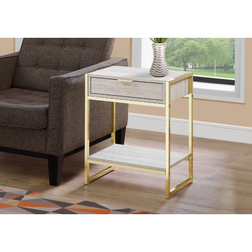 24"H Accent Table in Beige Marble Look & Gold Metal